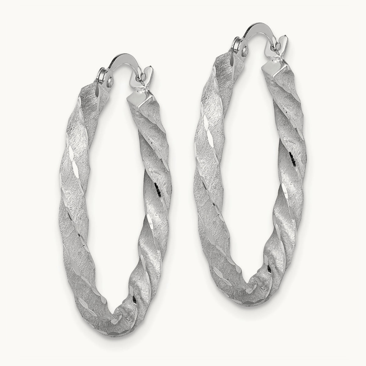 Twisted Satin Diamond-Cut Hoop Earrings — 14K White Gold, 26mm