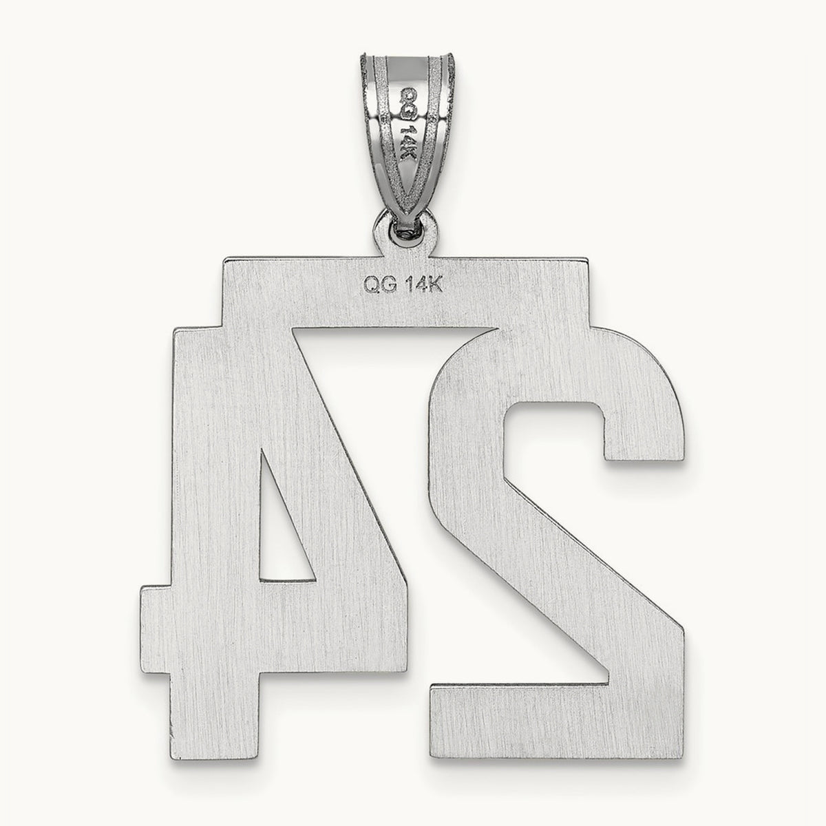 Large Brushed Diamond-cut Number 24 Charm — 14K White Gold
