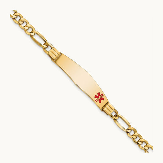 Semi-Solid Medical Soft Diamond Shape Enamel Figaro Link ID Bracelet, 14K