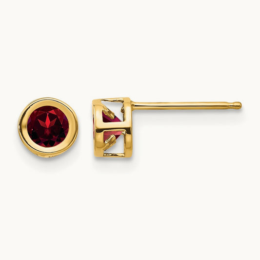 Bezel January/Garnet Post Earrings, 4mm, 14K