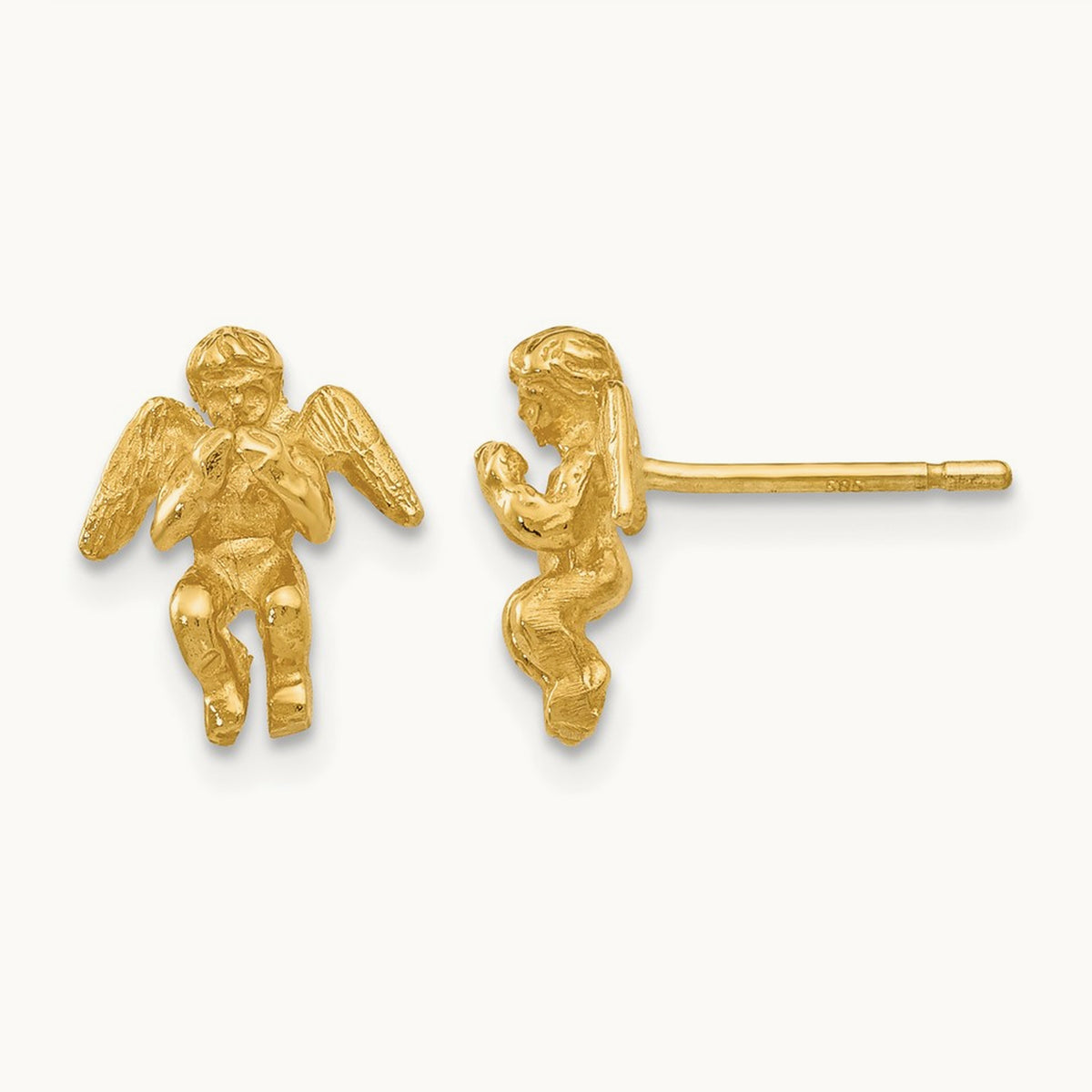 Polished & Diamond-Cut Angel Earrings, 14K