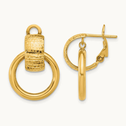 Polished and D/C Circle Dangle Omega Back Earrings, 14K — Leslie's