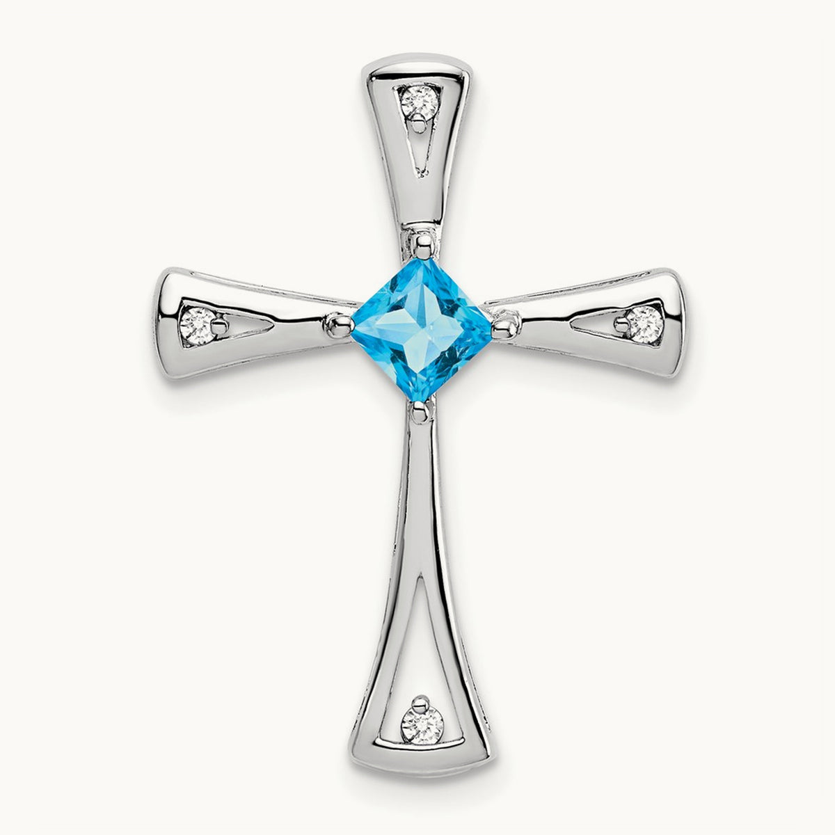 Blue Topaz and Diamond Cross Chain Slide — 14K White Gold