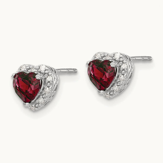 Created Ruby Halo Post Earrings, 0.10 ct tw Lab-Grown Diamond