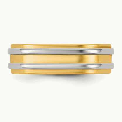 Y/W Double Banded Wedding Band, 6mm, 14K Two-tone