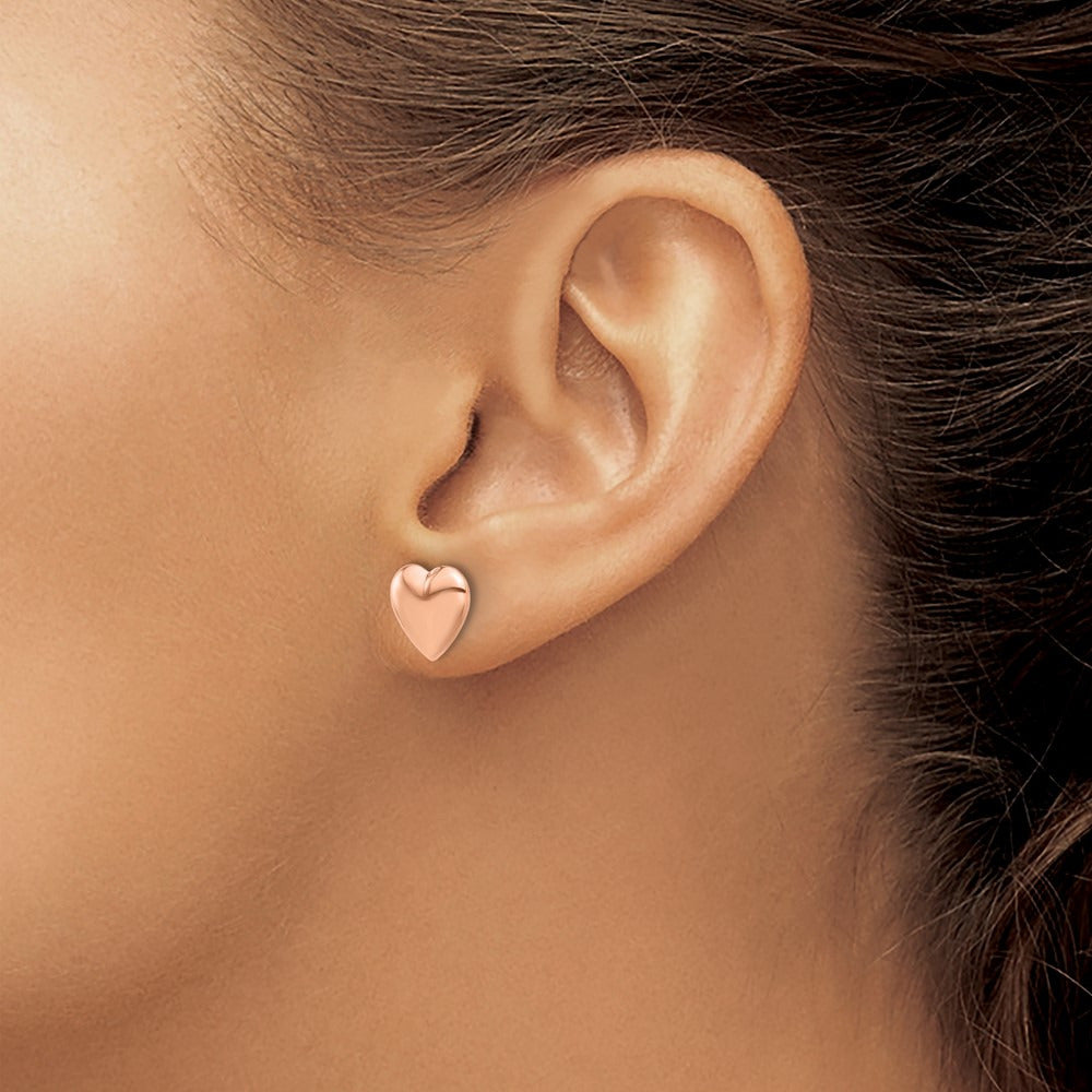 Polished Puffed Heart Post Earrings — 14K Rose Gold, 9.9mm