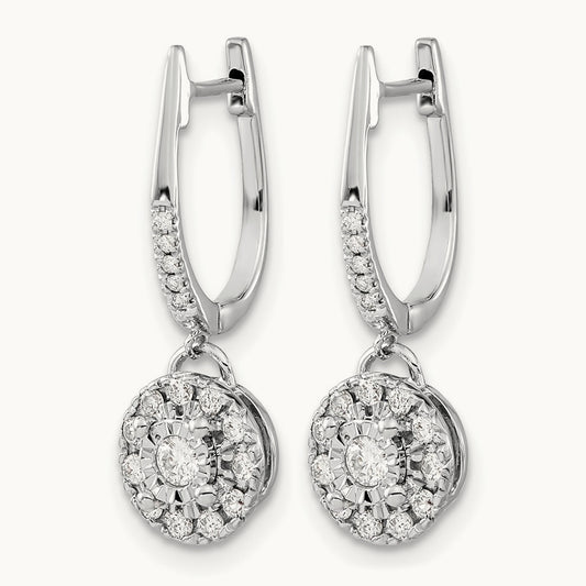 0.35ct Dia. Round Dangle Hinged Hoop Earrings, 14K White Gold