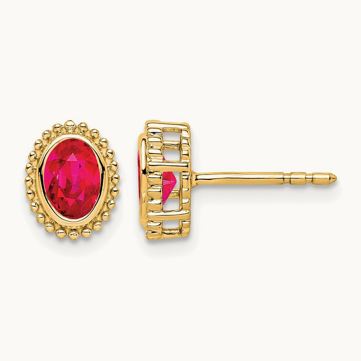 Oval Ruby Post Earrings — 14K Yellow Gold
