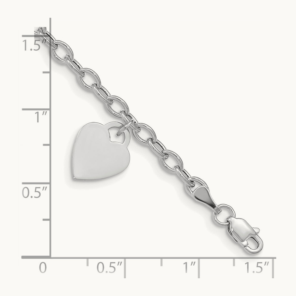 Dangle Heart Bracelet — 14K White Gold, 8.5mm