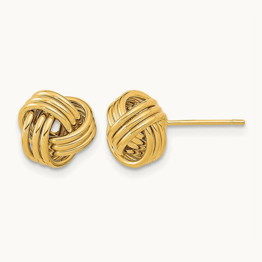Polished Triple Love Knot Post Earrings — 14K Yellow Gold