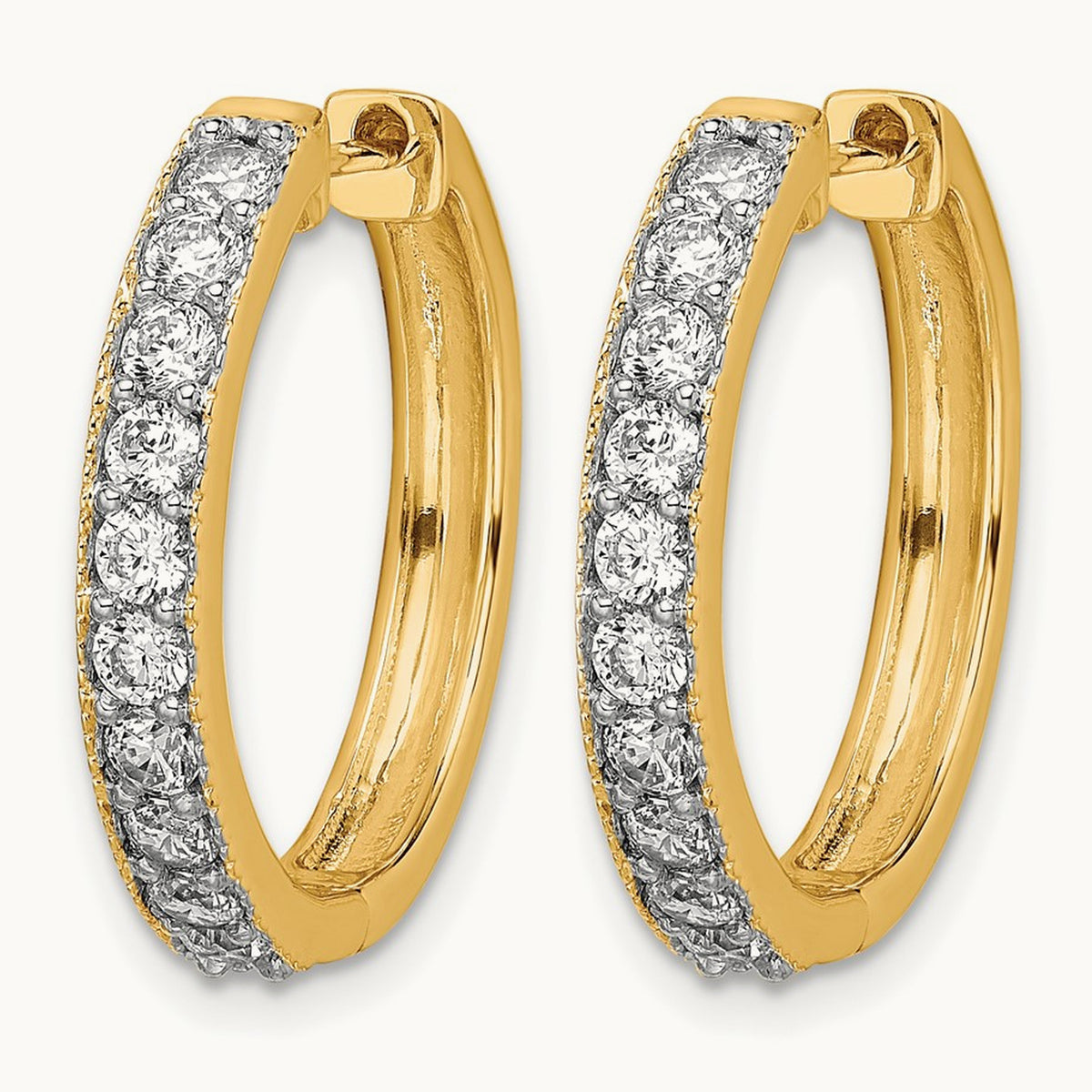 Diamond Milgrain Hinged Hoop Earrings — 14K Yellow Gold