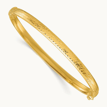 Polished and Diamond-cut Hinged Bangle, 14K