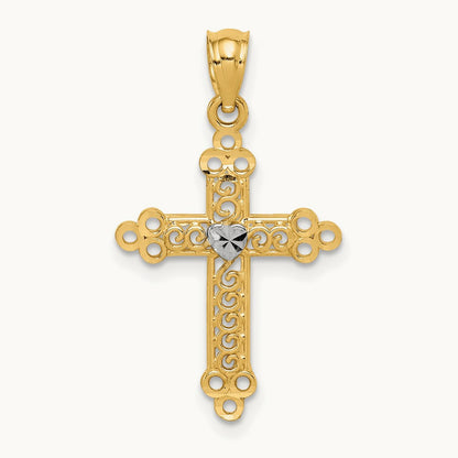 w/Rhodium Budded Cross Pendant, 14K