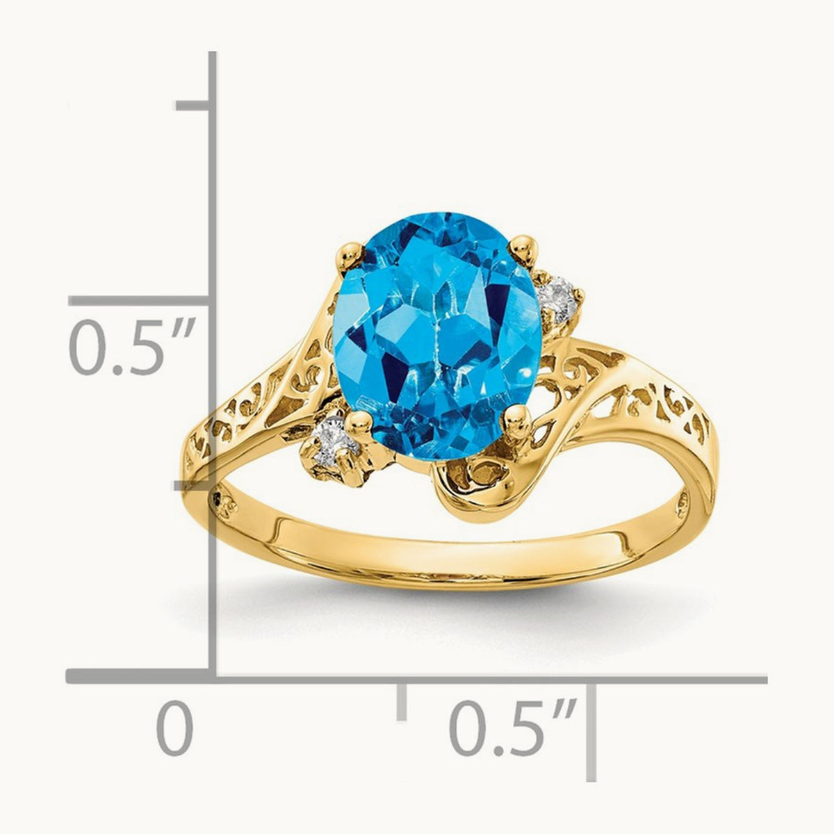 9x7mm Oval Blue Topaz AA Diamond ring, 14K