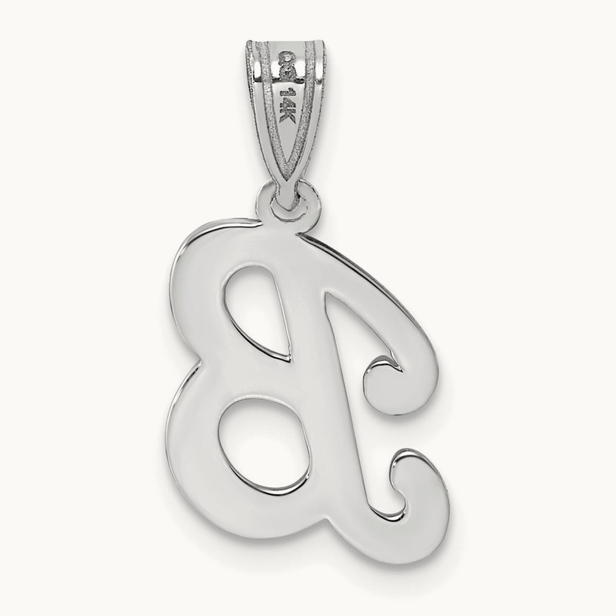 White Gold Script Letter B Initial Pendant, 14K White Gold
