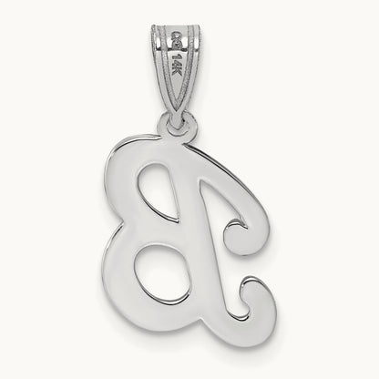 White Gold Script Letter B Initial Pendant, 14K White Gold