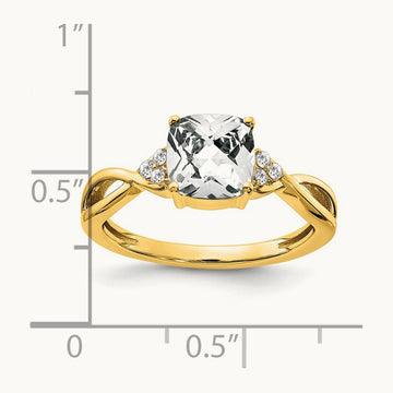 Checkerboard Topaz and Diamond Ring — 14K Yellow Gold, 7