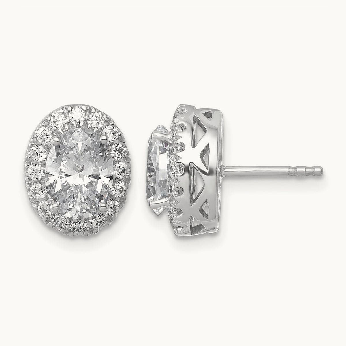 Oval Halo Post Earrings, 2.50 ct tw Lab-Grown Diamond — 14K White Gold