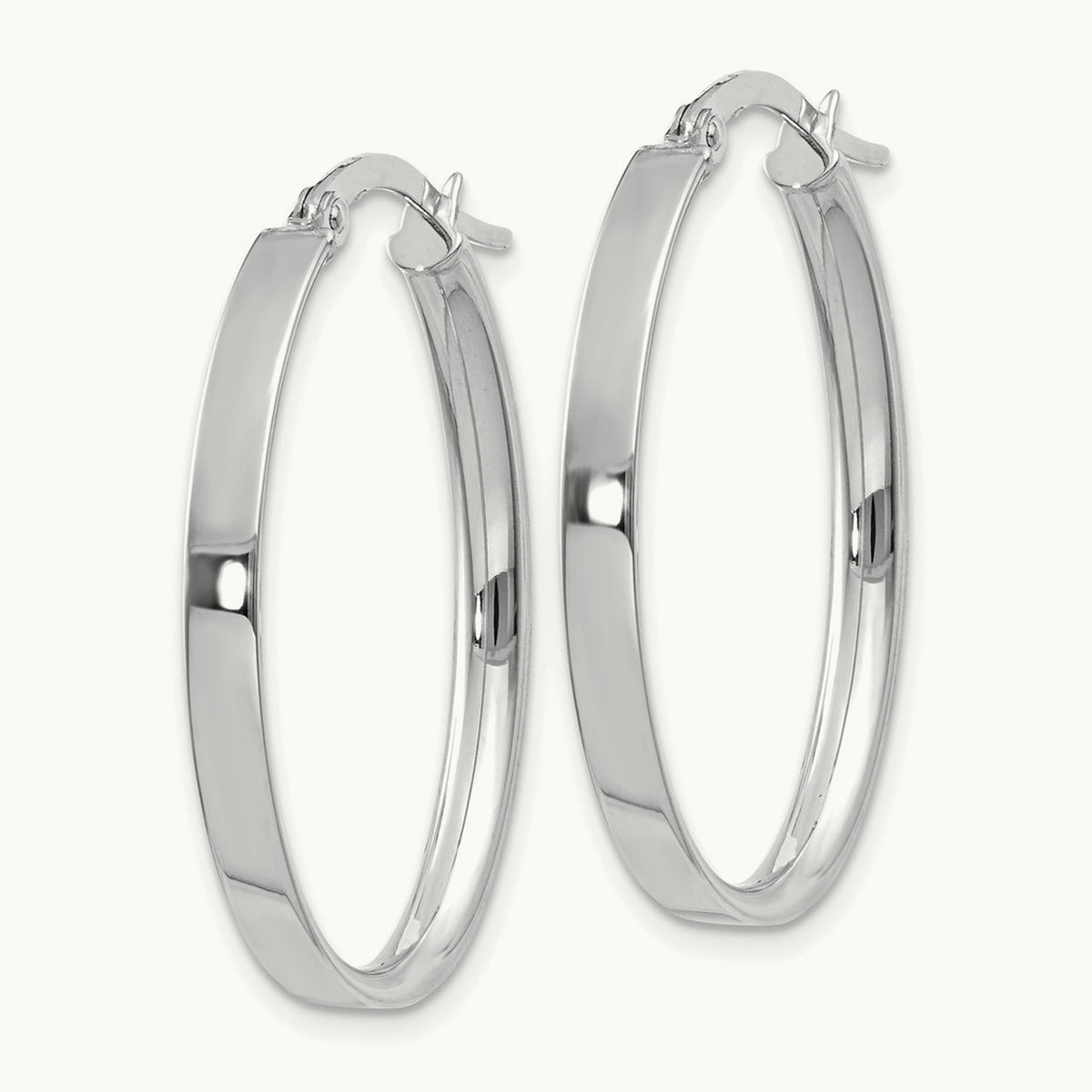 Oval Hoop Earrings — 14K White Gold, 3mm
