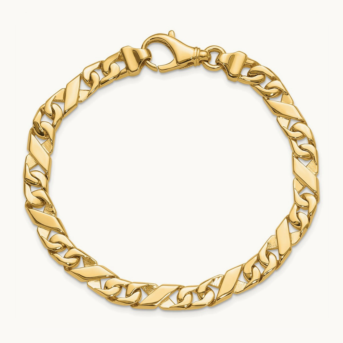Hand-polished Fancy Link Bracelet, 6.7mm, 14K