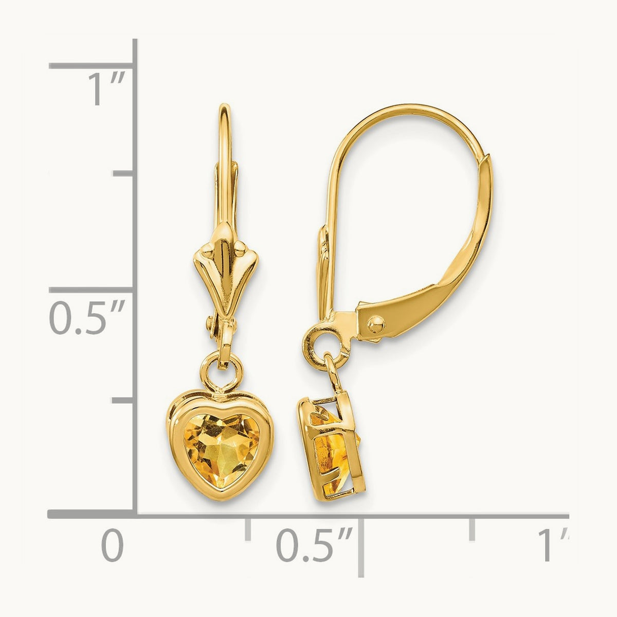 Heart Citrine Earrings, 5mm, 14K