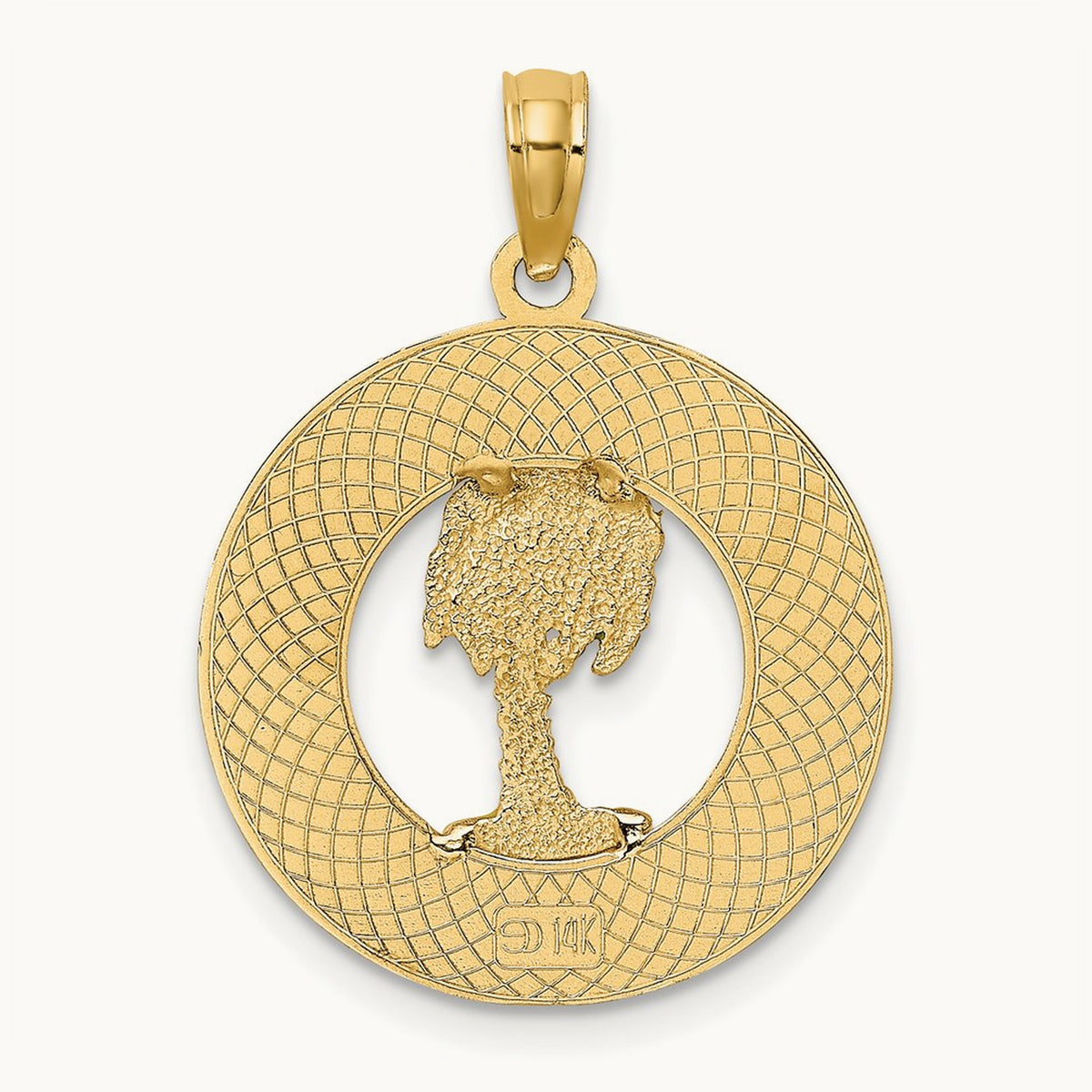 FLORIDA Enamel Palm Tree Circle Charm, 14K