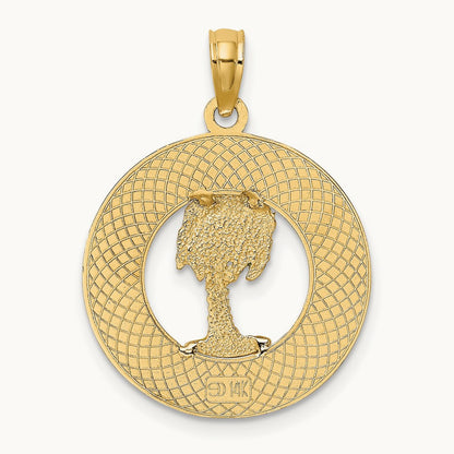 FLORIDA Enamel Palm Tree Circle Charm, 14K