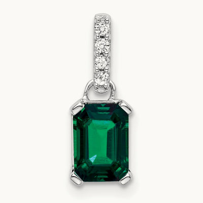 Created Emerald and Lab-Grown Diamond Pendant — 14K White Gold