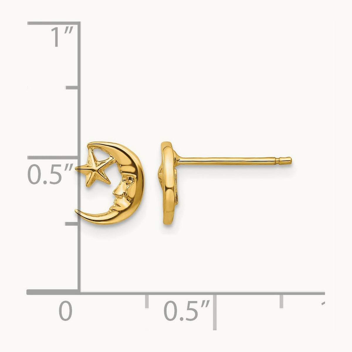 Moon and Star Post Earrings, 14K