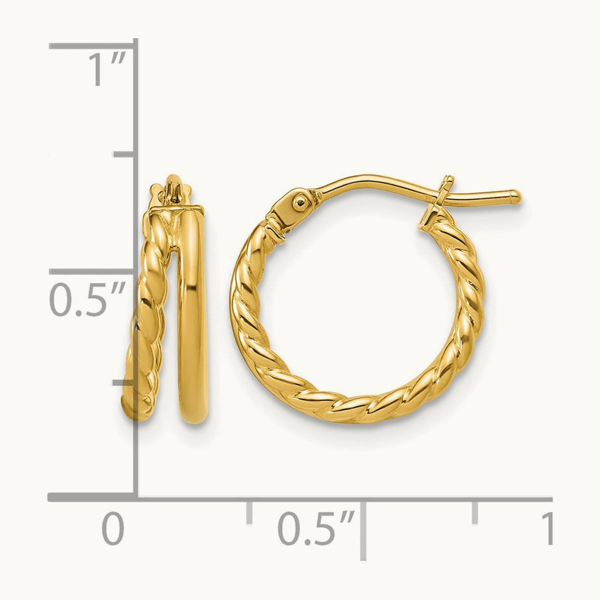 Polished and Twisted 2-row J-Hoop Earrings — 14K Yellow Gold