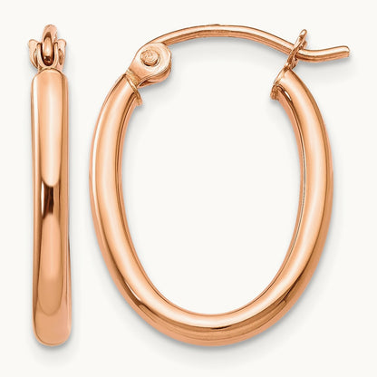 Oval Hoop Earrings — 14K Rose Gold, 13.5mm