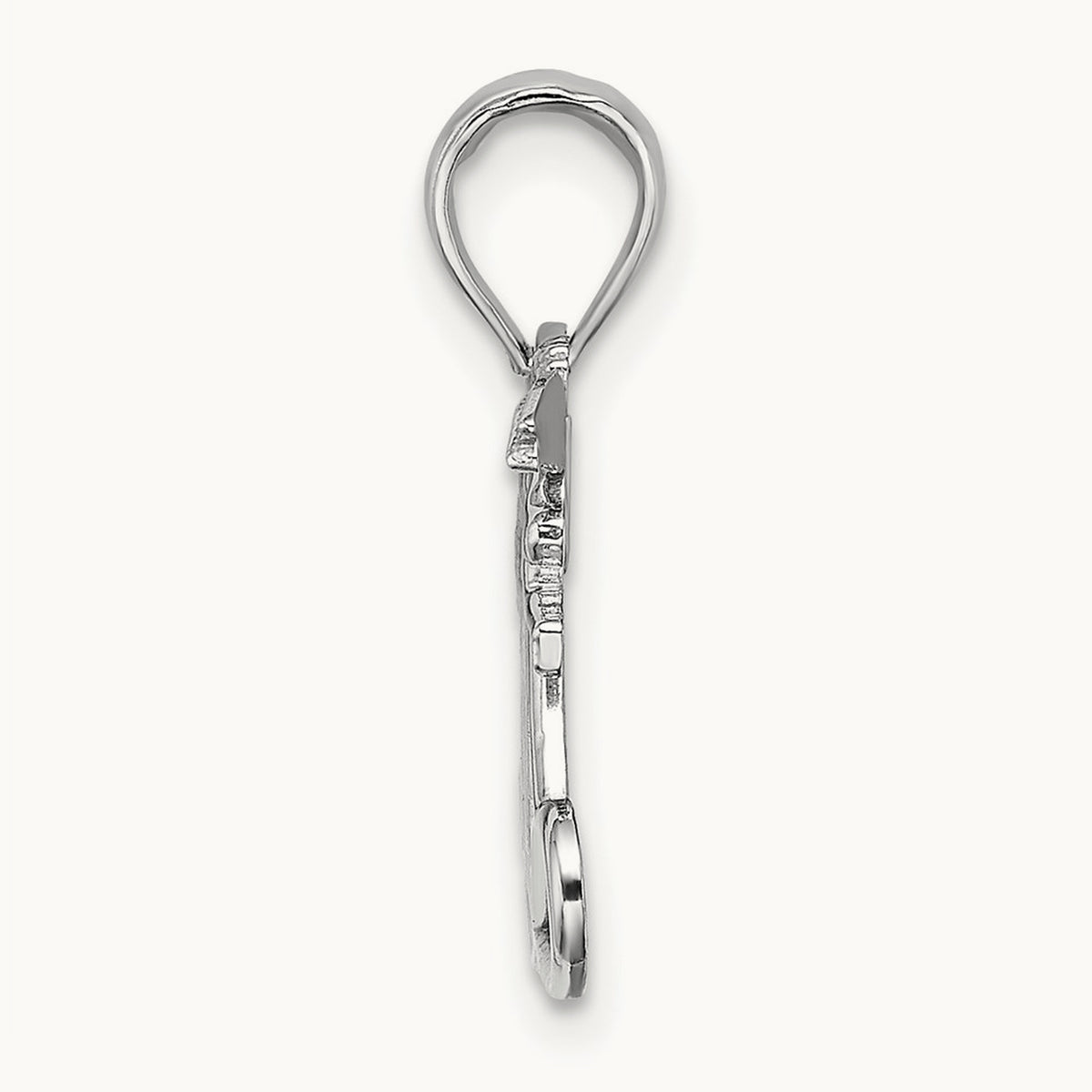 Polished MOM with Heart and Angels Pendant in 14K White Gold