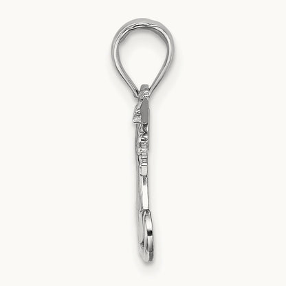 Polished MOM with Heart and Angels Pendant in 14K White Gold