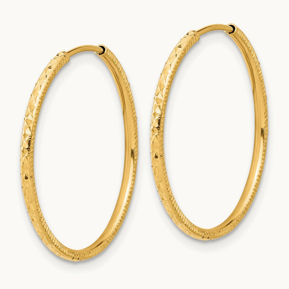 Diamond-cut Endless Hoop Earrings — 14K Yellow Gold
