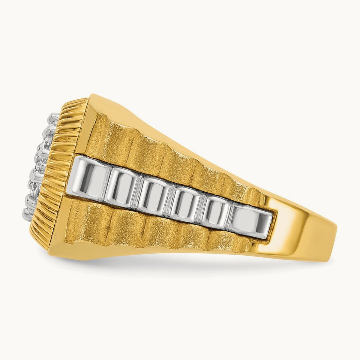 IBGoodman Men's Polished Satin Textured Dia Cluster Ring, 14K Two-tone