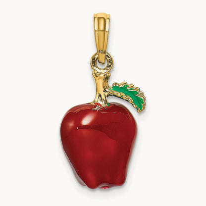 w/ Enamel 3-D Red Delicious Apple Charm, 14K