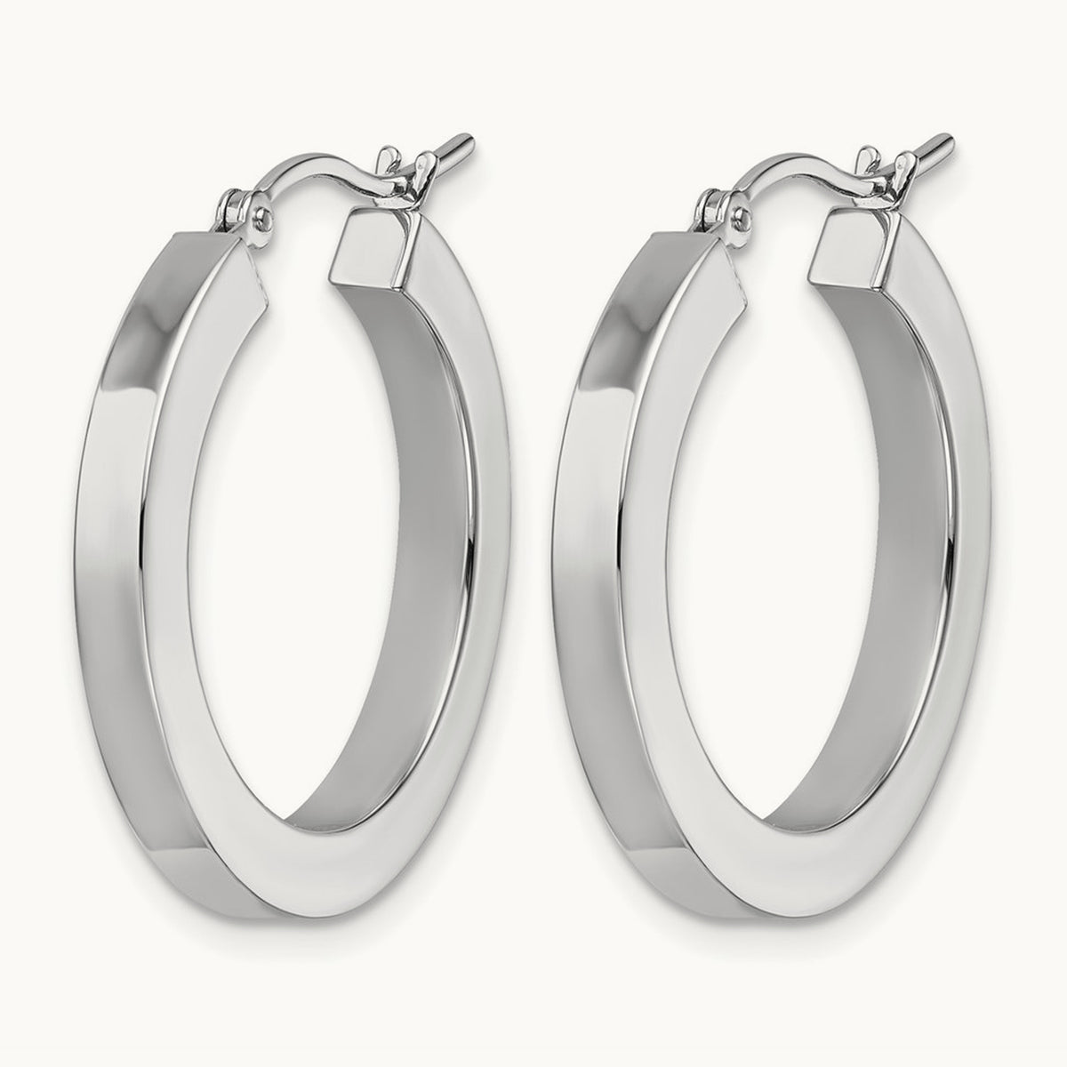 Polished Square Tube Hoop Earrings — 10K White Gold