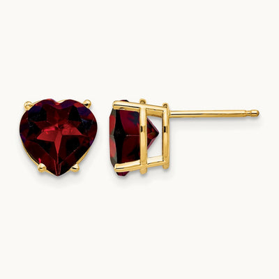 Heart Garnet earring, 8mm, 14K