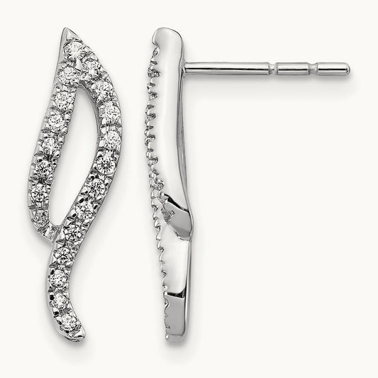 Diamond Wave Post Earrings, 14K White Gold