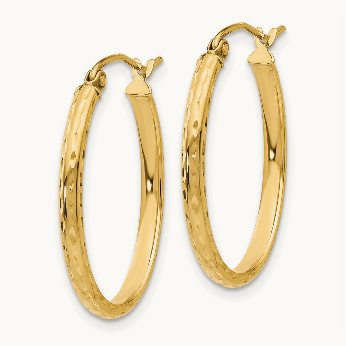 Lightweight Diamond-cut Oval Hoop Earrings — 14K Yellow Gold, 20mm