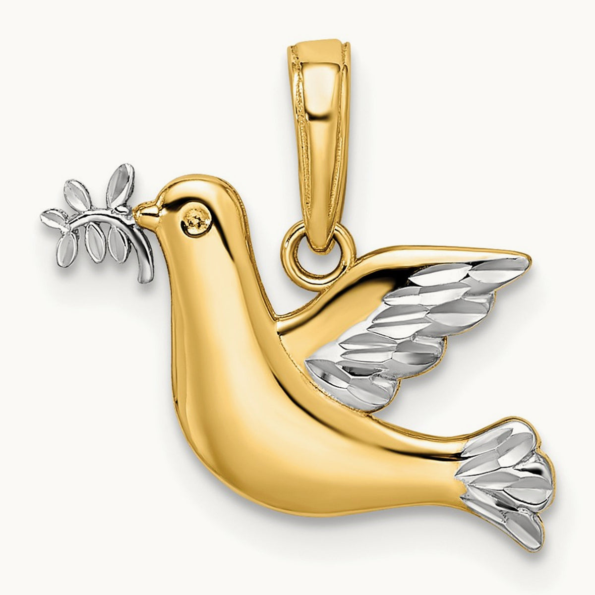 Rhodium Polished Diamond-cut Dove Charm, 14K White