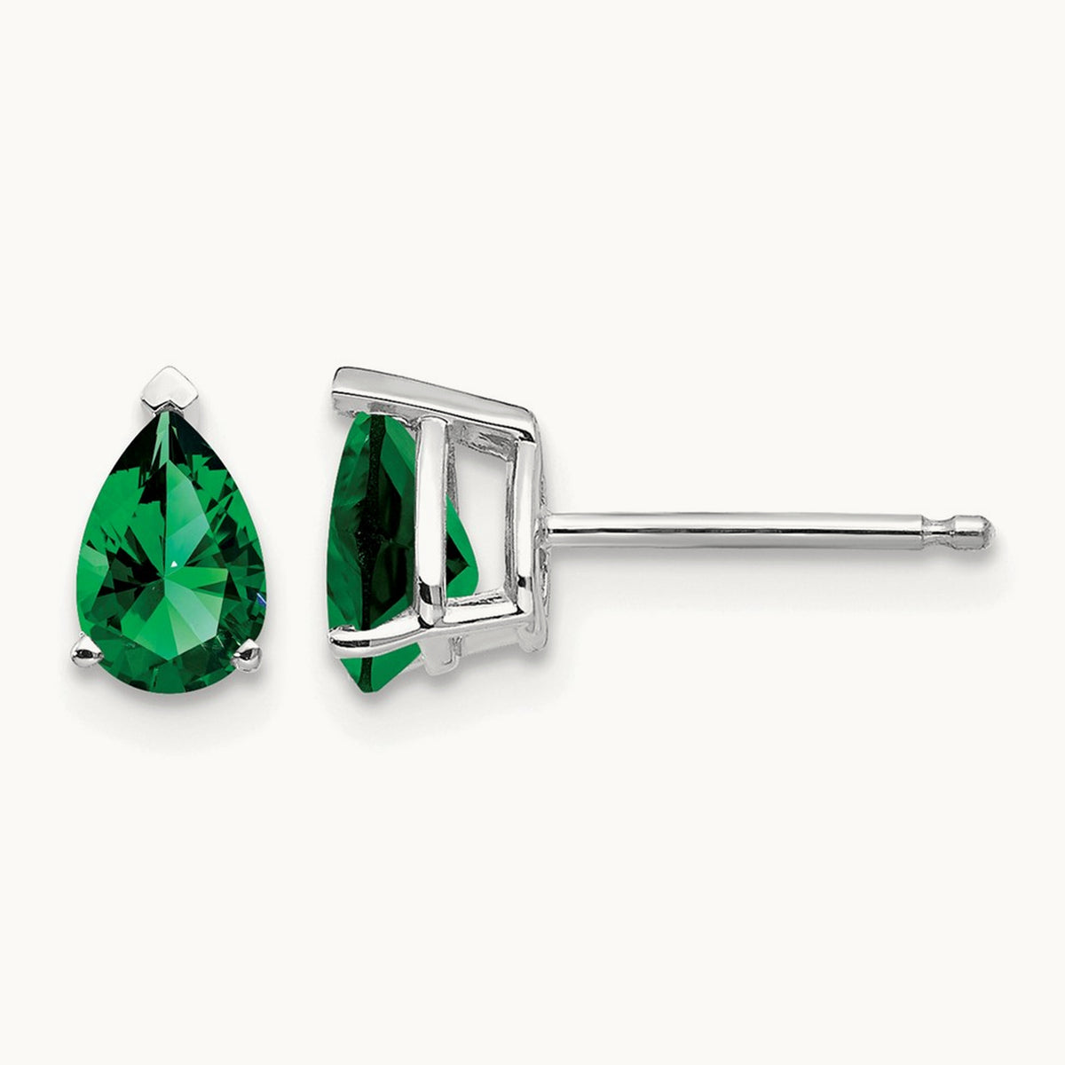 Mount St. Helens Pear Stud Earrings, 14K White Gold