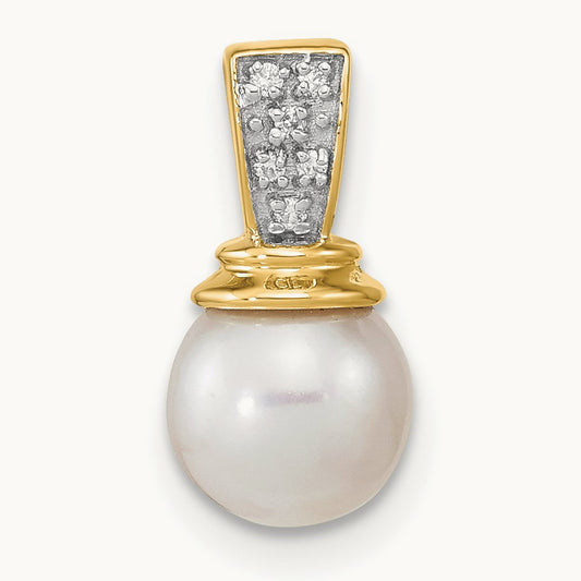 6- Freshwater Cultured Pearl and Diamond Polished Pendant, 7mm, 14K