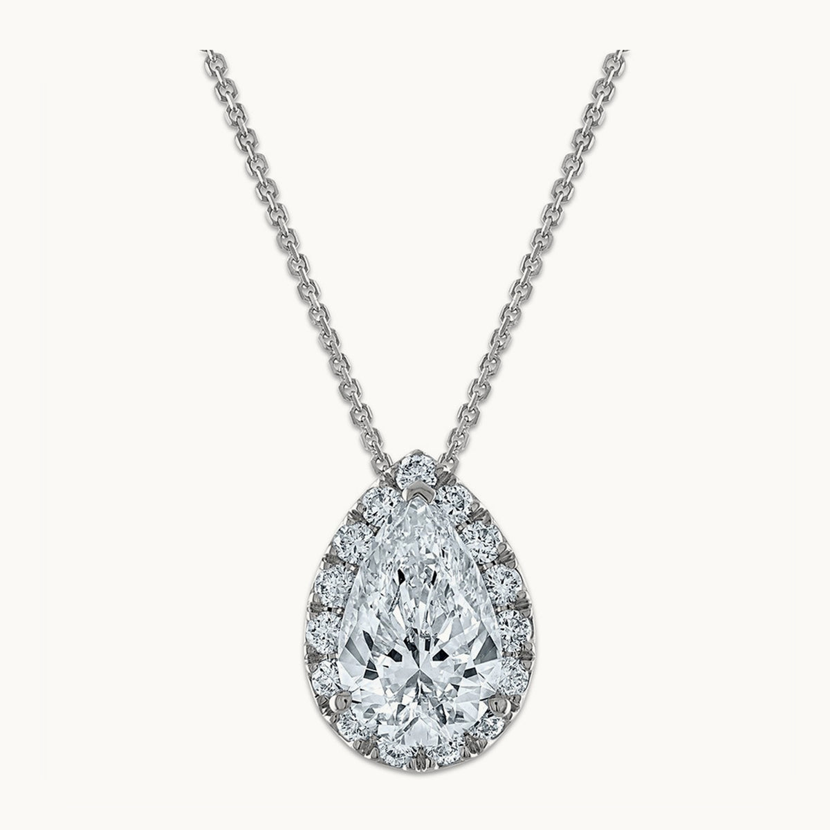 Halo Pendant Necklace, 2.25 ct tw Lab-Grown Diamond — 14K White Gold, 7