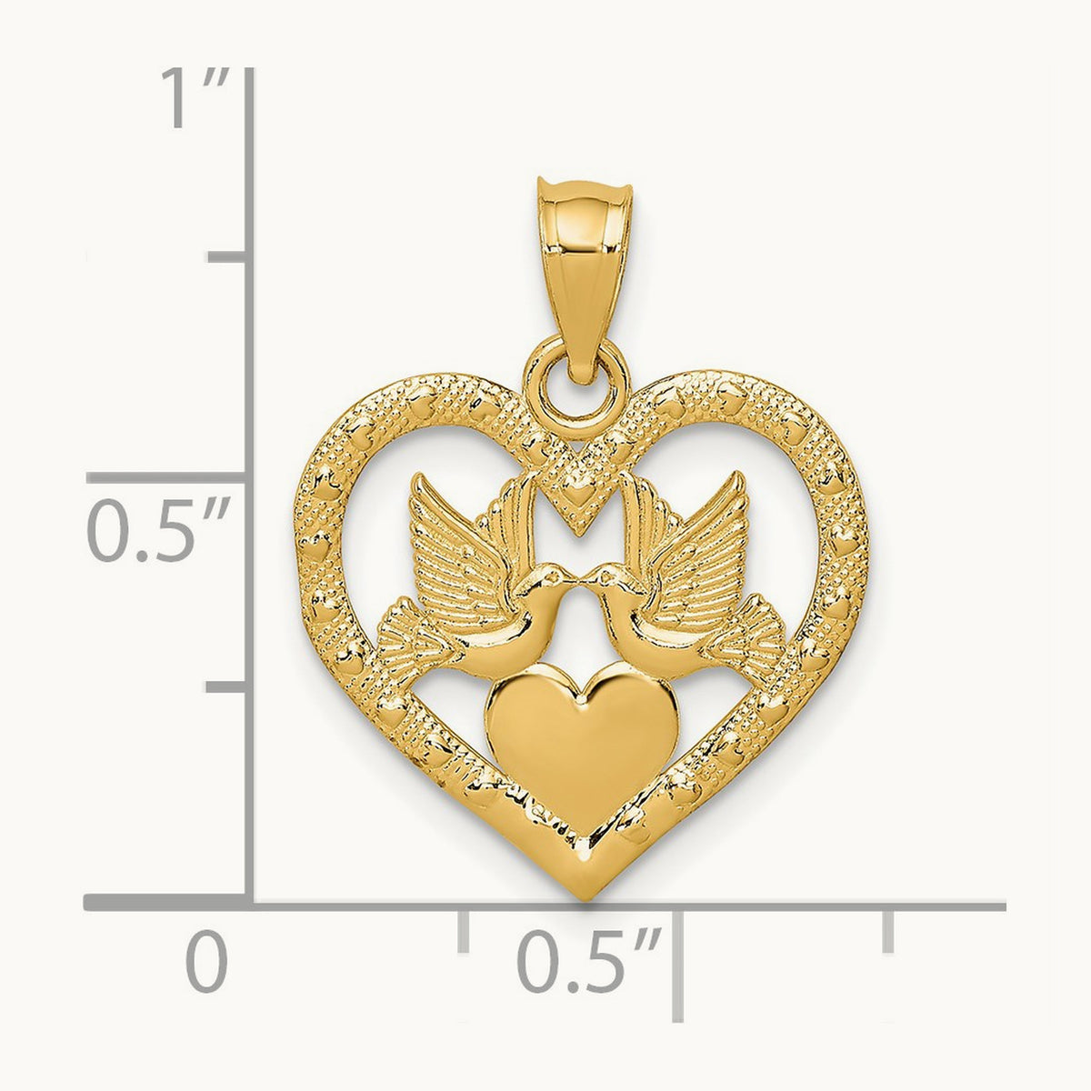 Doves In Heart Charm — 14K Yellow Gold