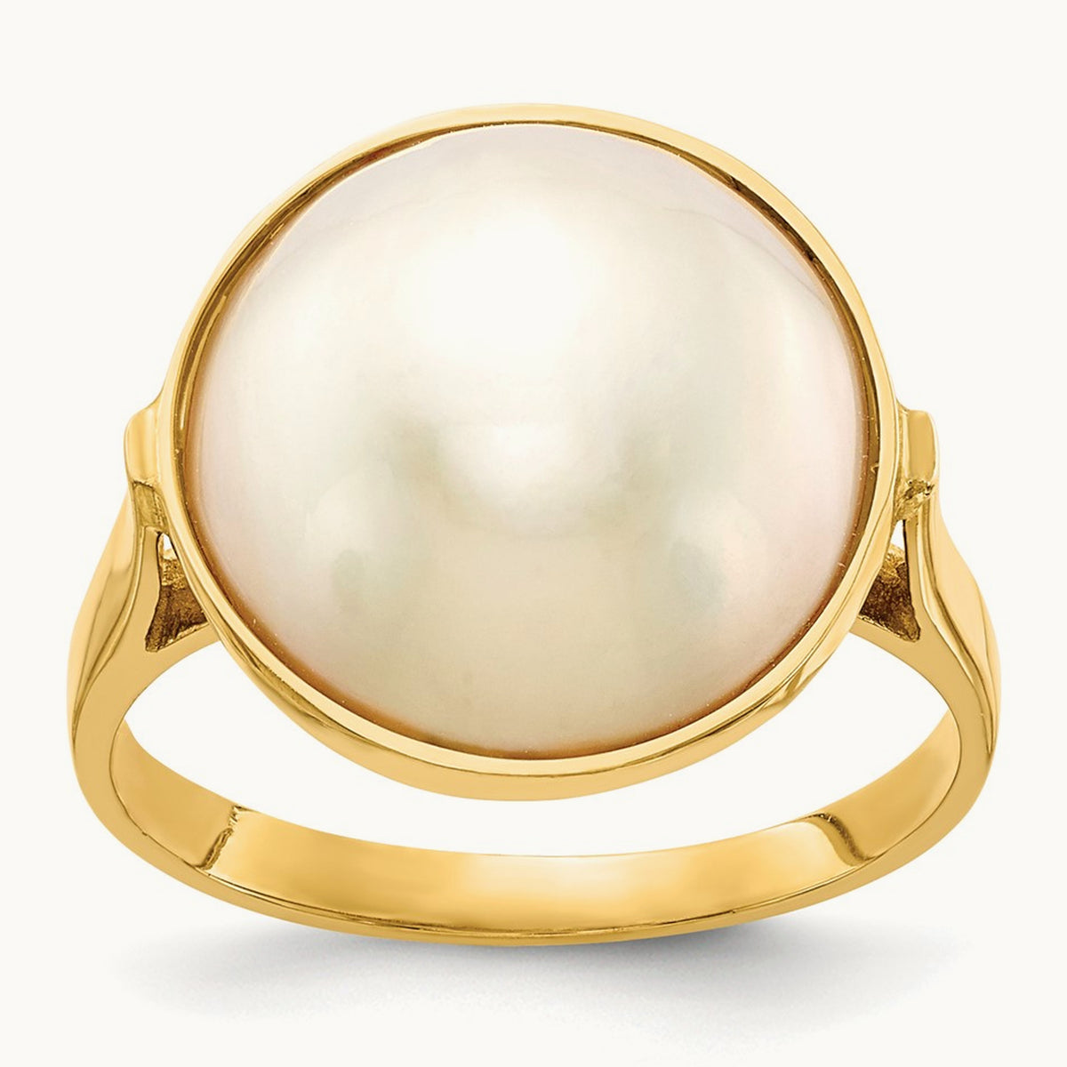 13- White Akoya Mabe Saltwater Cultured Pearl Ring, 14mm, 14K