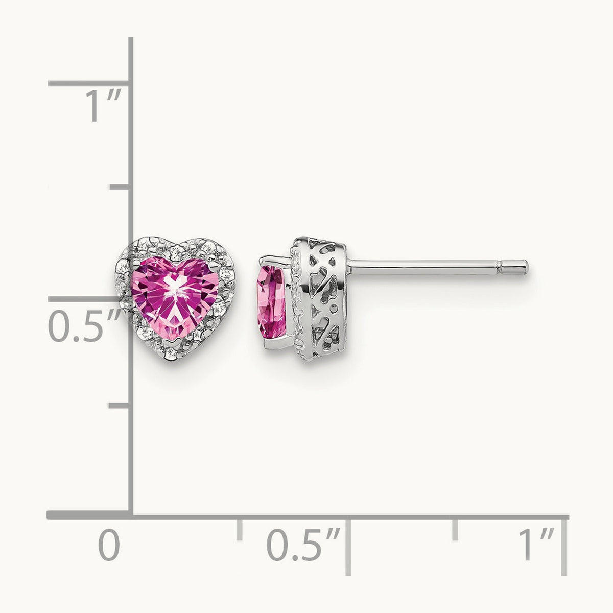Heart Created Pink Sapphire Post Earrings, 0.10 ct tw Lab-Grown Diamond