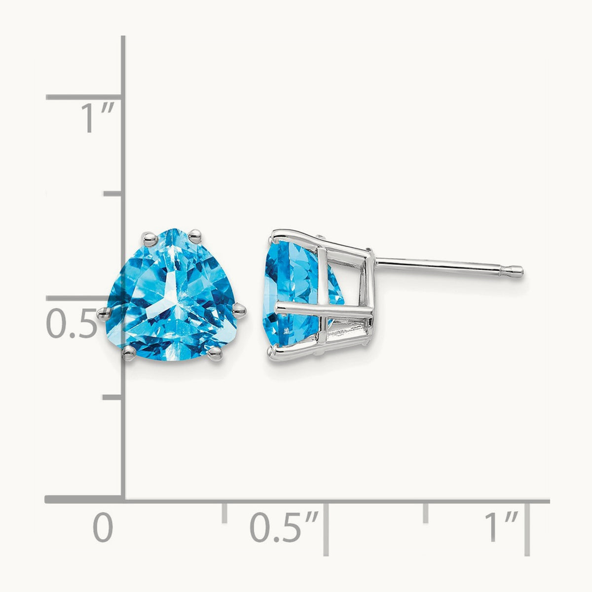 Trillion Blue Topaz Earrings, 8mm, 14K White Gold