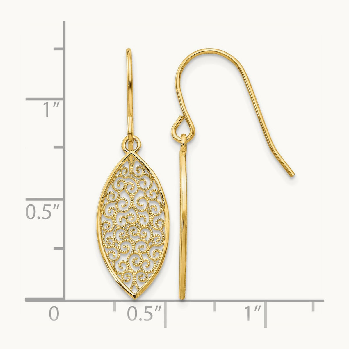 Fancy Filigree Teardrop Dangle Earrings, 14K