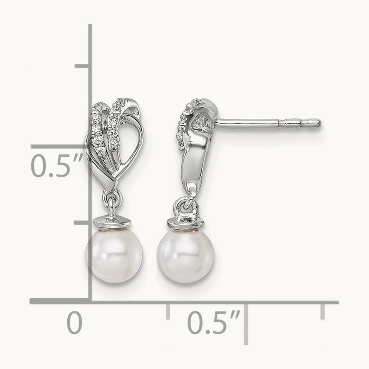 Polished Diamond and Pearl Dangle Post Earrings — photo set
